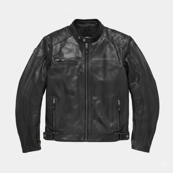 Men Black Leather Jacket Harley Davidson Style Slim Fit Biker