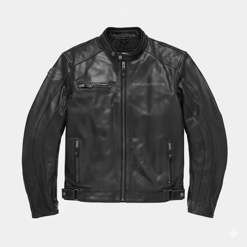 Men Black Leather Jacket Harley Davidson Style Slim Fit Biker