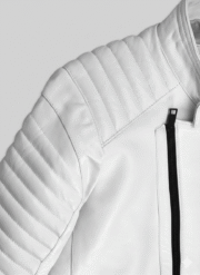 Vin Diesel Leather Jacket White Biker Style Padded Men Moto