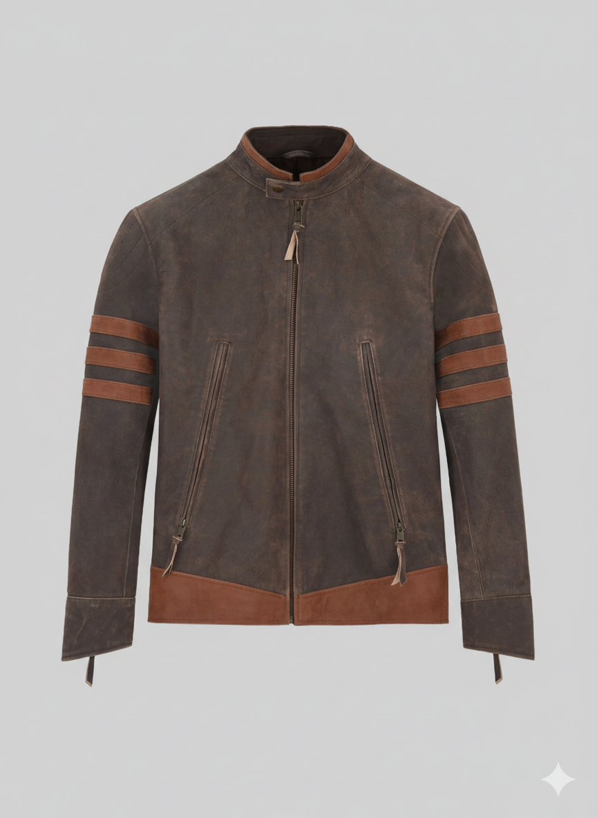 X-Men Wolverine Origins Vintage Brown Leather Biker Jacket