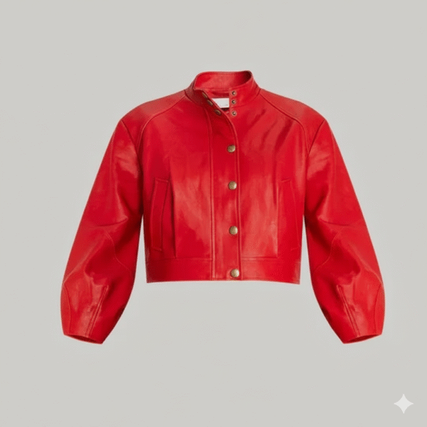 Red Leather Cropped Jacket for Women Premium Sheepskin Style