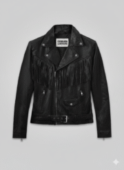 Fringe Leather Biker Jacket for Men with Premium Black Hide