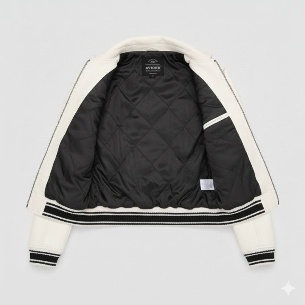 Avirex White Leather Jacket Women Bomber Style