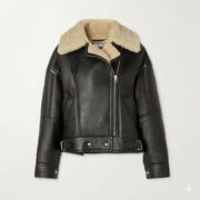 Black Aviator Shearling Leather Jacket by Chinkara Leathers