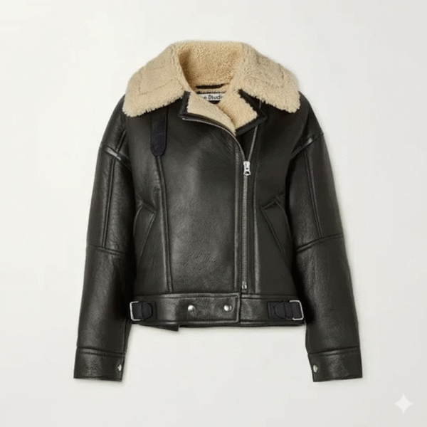 Black Aviator Shearling Leather Jacket by Chinkara Leathers
