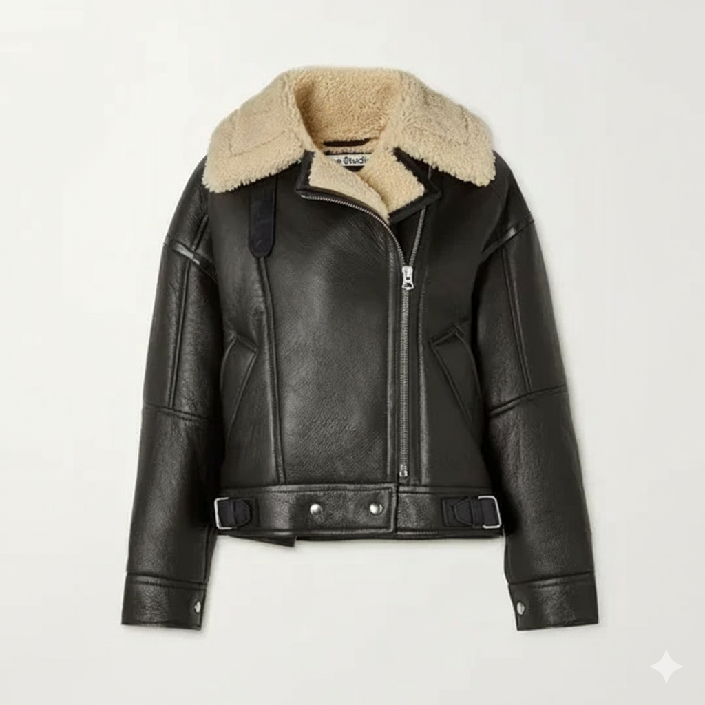 Black Aviator Shearling Leather Jacket by Chinkara Leathers