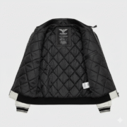 Avirex Ombre Leather Jacket Black White Varsity Bomber Style