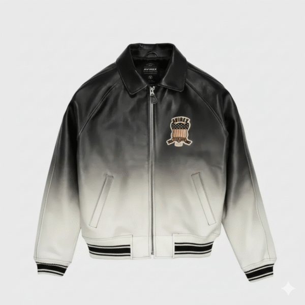 Avirex Ombre Leather Jacket Black White Varsity Bomber Style