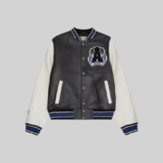 Avirex Black Varsity Jacket White Sleeves And Blue Striped Ribbing