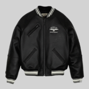 Avirex Black Leather Varsity Bomber Jacket Premium Outerwear