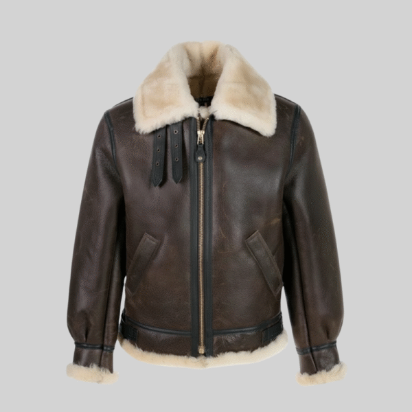 B3 Bomber Sheepskin Jacket Men Brown Shearling Flight Leather