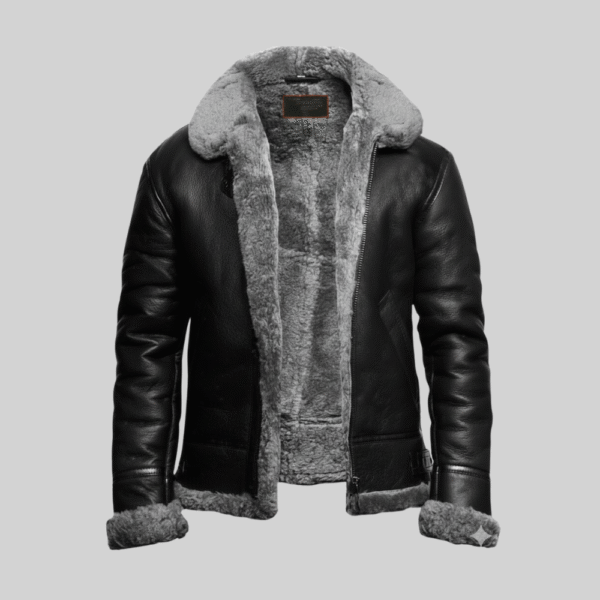 B3 Bomber Leather Jacket Men Black Shearling Aviator Flight Coat