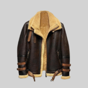 B3 Shearling Bomber Jacket Men Brown Real Leather Aviator Coat