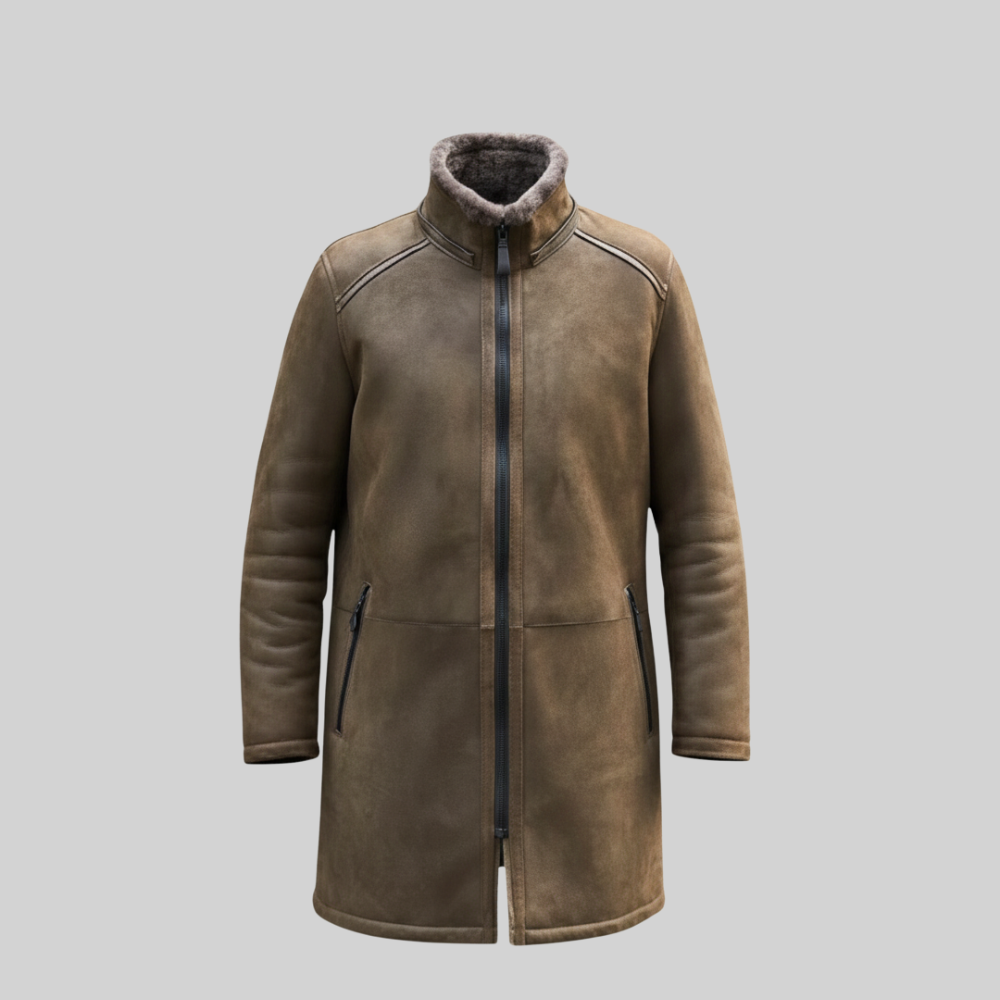 B3 Shearling Sheepskin Long Leather Coat for Men