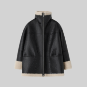 Black Shearling Aviator Jacket Premium Leather Warm Winter Coat