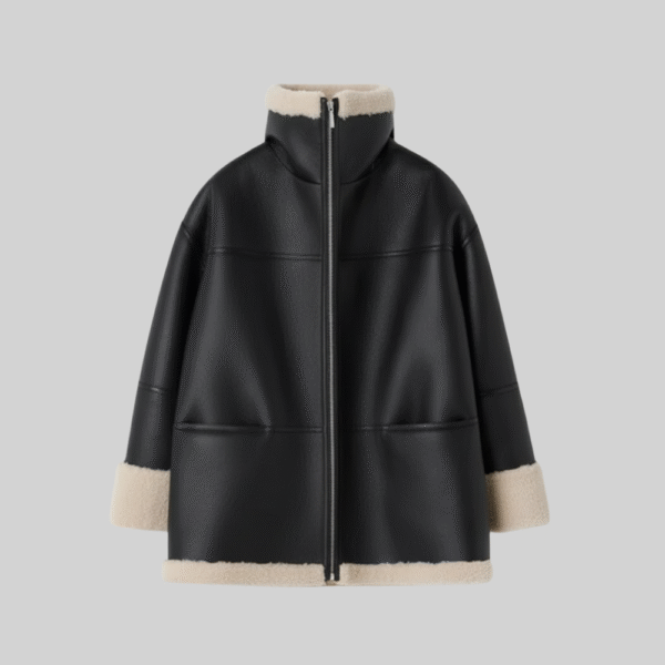 Black Shearling Aviator Jacket Premium Leather Warm Winter Coat