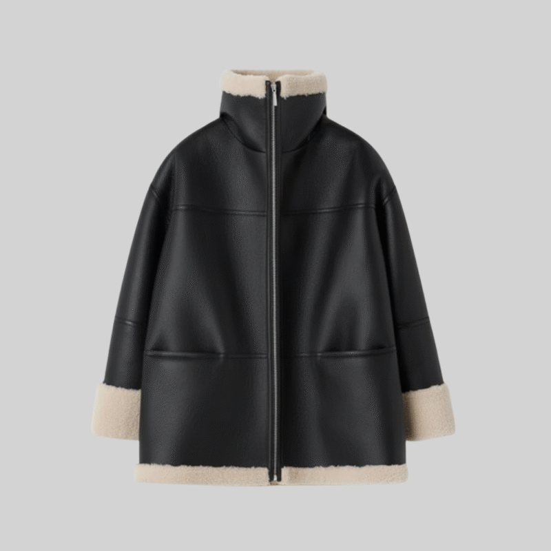 Black Shearling Aviator Jacket Premium Leather Warm Winter Coat