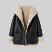 Black Shearling Aviator Jacket Premium Leather Warm Winter Coat