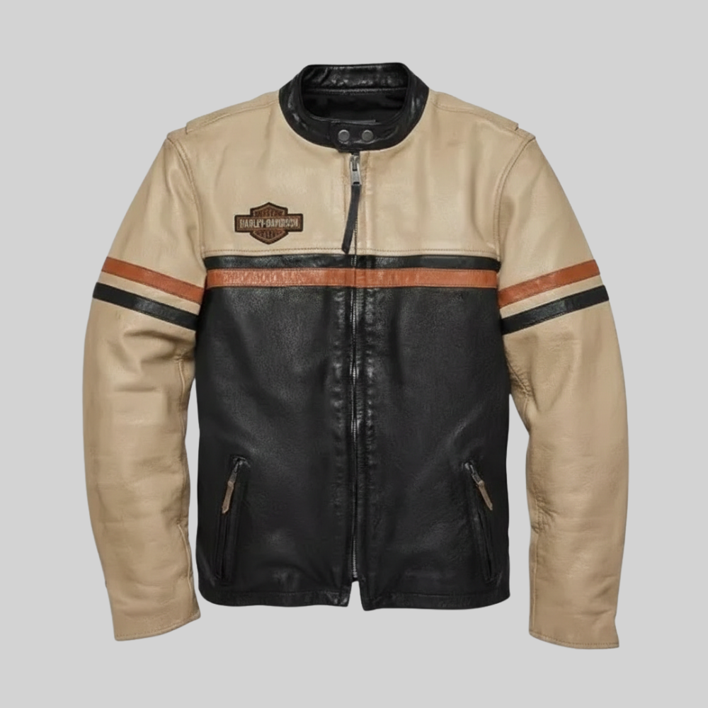 Harley Davidson Leather Jacket Vintage Tan Racing Biker Style