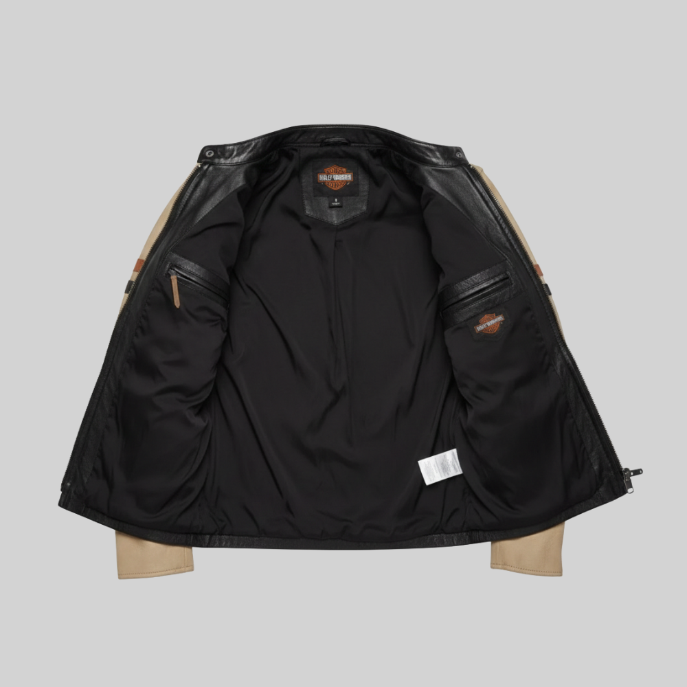 Harley Davidson Leather Jacket Vintage Tan Racing Biker Style