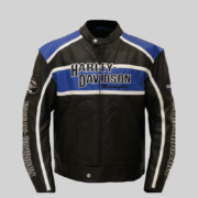 Harley Davidson Leather Jacket Men Biker Riding Black Blue Coat