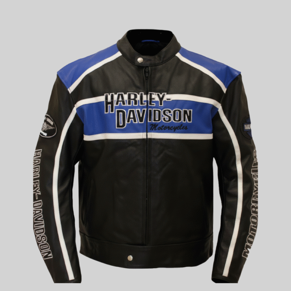 Harley Davidson Leather Jacket Men Biker Riding Black Blue Coat