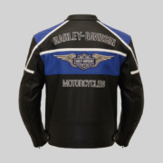 Harley Davidson Leather Jacket Men Biker Riding Black Blue Coat