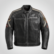 Harley Davidson Black Leather Biker Jacket with Racing Patches
