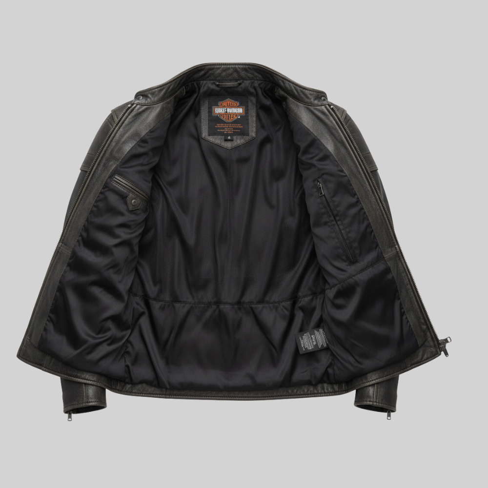 Harley Davidson Vintage Black Leather Biker Jacket
