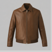 Brown Leather Bomber Jacket Premium Casual Slim Fit Outerwear