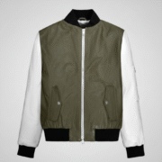 Olive White Leather Bomber Jacket for Men Chinkara Leathers