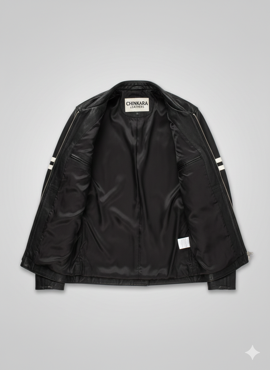 Slim Leather Fashion Jacket with White Stripes Chinkara Leathers