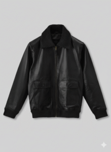 Black Leather Bomber Jacket with Sherpa Collar Chinkara Leathers