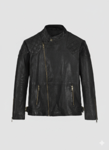 High-quality genuine black leather with a sleek polished finish. Stylish diamond-quilted shoulder pads for a rugged biker aesthetic. Slim-fit design with adjustable side buckles for a perfect silhouette. Durable silver-tone hardware and zippers for long-lasting daily use.