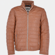 Tan Leather Puffer Jacket for Men Premium Quilted Style Slim Fit