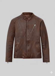 Men’s Premium Brown Leather Motorcycle Racer Jacket Slim Fit