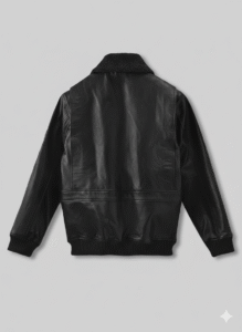 Black Leather Bomber Jacket with Sherpa Collar Chinkara Leathers