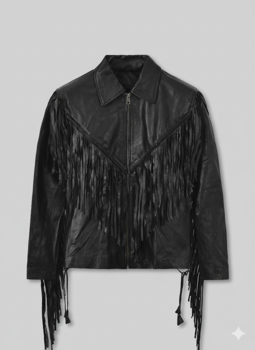 Fringe Western Black Leather Jacket for Men Chinkara Leathers