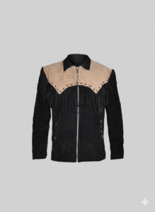 Men's Western Suede Fringe Jacket with Tan Leather Yoke Detail