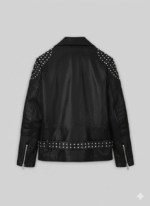 Studded Black Leather Biker Jacket with Premium Silver Hardware
