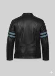 Black Striped Leather Jacket Men's Quilted Biker Style Slim Fit