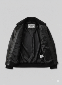 Black Leather Bomber Jacket with Sherpa Collar Chinkara Leathers