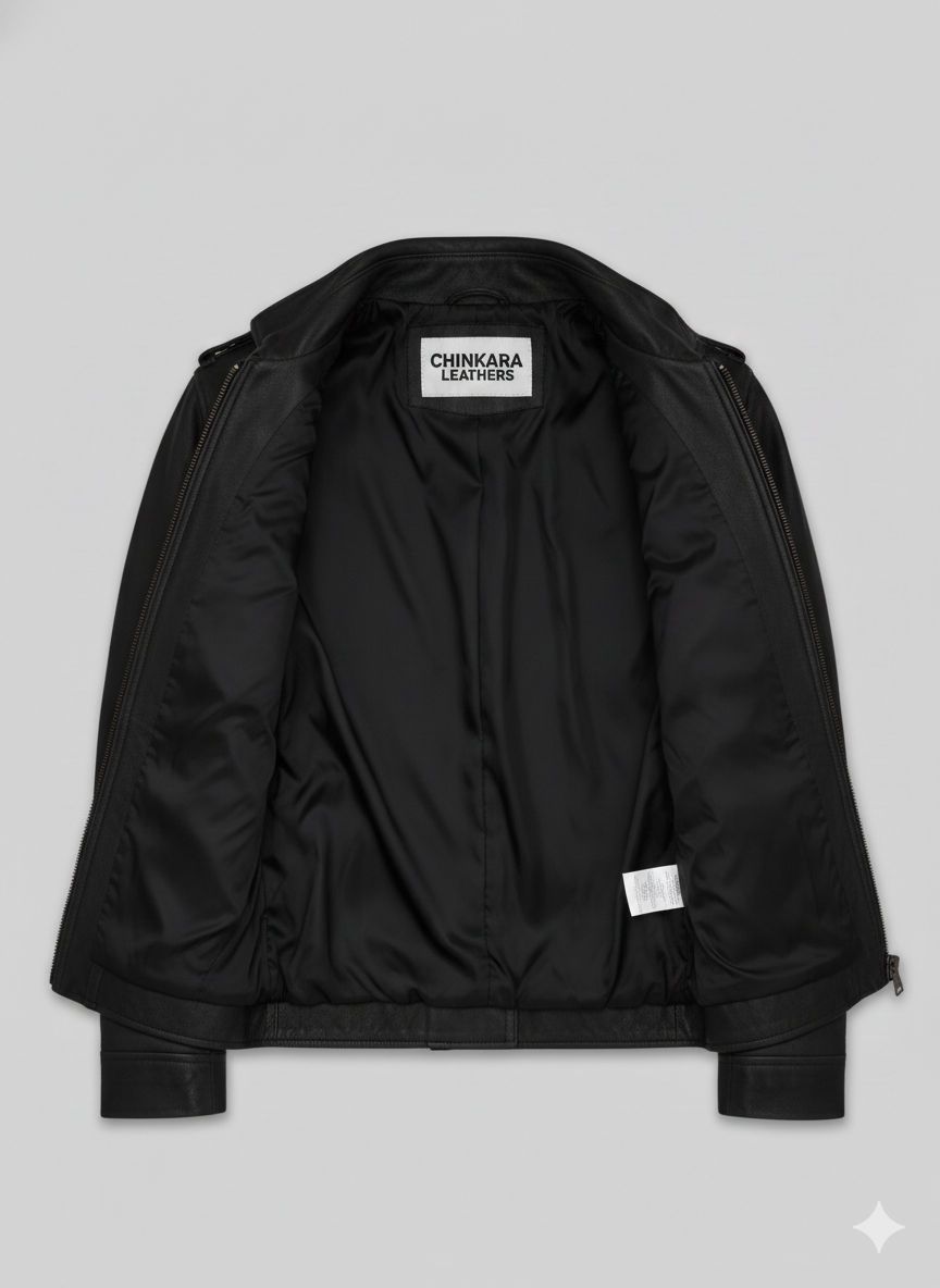 Black Leather Military Jacket for Men Premium Slim Fit Style