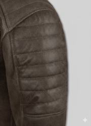 Vintage Brown Leather Biker Jacket with Quilted Shoulder Detail