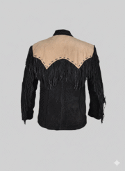 Men's Western Suede Fringe Jacket with Tan Leather Yoke Detail
