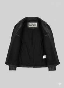 High-quality genuine black leather with a sleek polished finish. Stylish diamond-quilted shoulder pads for a rugged biker aesthetic. Slim-fit design with adjustable side buckles for a perfect silhouette. Durable silver-tone hardware and zippers for long-lasting daily use.