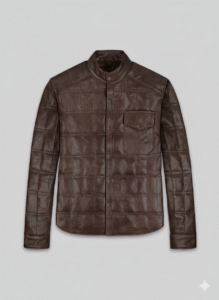 Men's Brown Quilted Leather Button Down Jacket