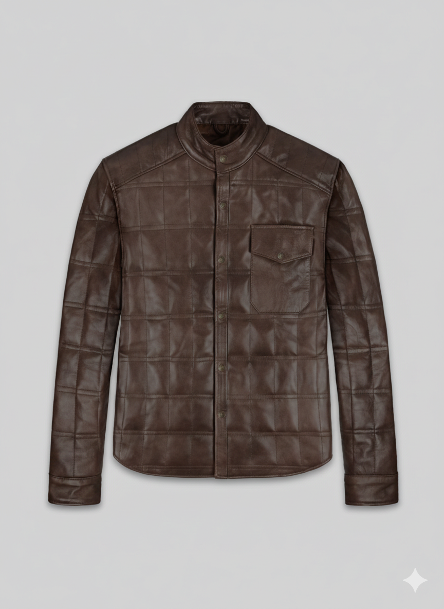 Men's Brown Quilted Leather Button Down Jacket