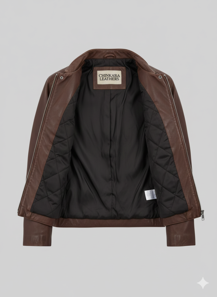 Men’s Premium Brown Leather Motorcycle Racer Jacket Slim Fit