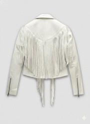 White Fringe Leather Jacket Kiernan Shipka Totally Killer Style